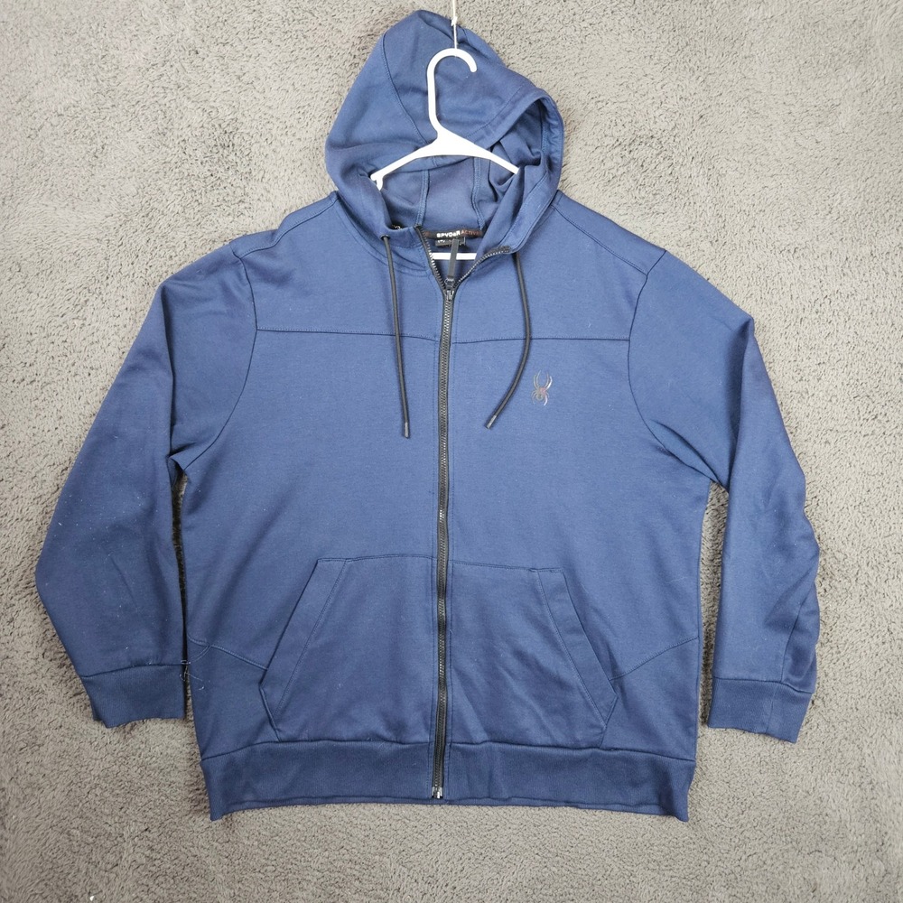 Spyder Active Mens XXL Navy Blue Full Zip Hoodie Sweatshirt Long Sleeve‎